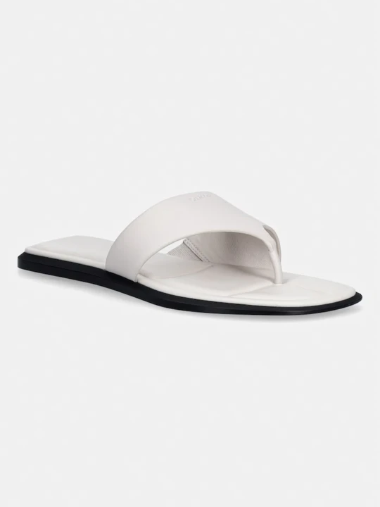 Zdjęcie produktu Calvin Klein japonki damskie skórzane FLAT SANDAL THONG LTH beżowy