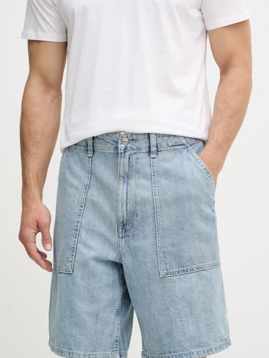Zdjęcie produktu Calvin Klein Jeans bermudy męskie z dodatkiem lnu niebieski