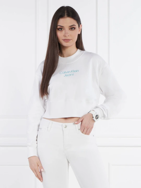 Zdjęcie produktu Calvin Klein Jeans Bluza STACKED INSTITUTIONAL | Cropped Fit biały