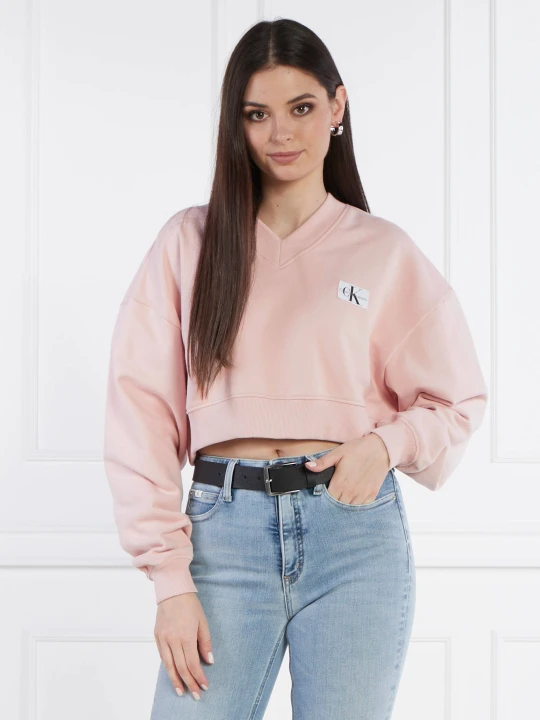 Zdjęcie produktu Calvin Klein Jeans Bluza WOVEN LABEL | Cropped Fit pudrowy róż