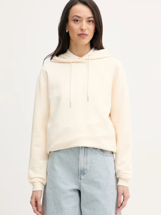 Zdjęcie produktu Calvin Klein Jeans bluza z kapturem damska bawełniana beżowy