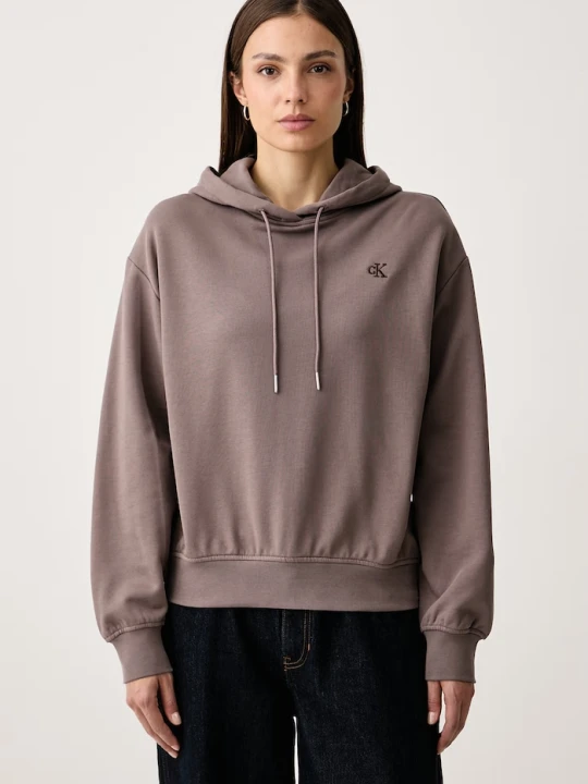 Zdjęcie produktu Calvin Klein Jeans bluza z kapturem damska z bawełną brązowy