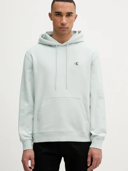 Zdjęcie produktu Calvin Klein Jeans bluza z kapturem męska bawełniana turkusowy