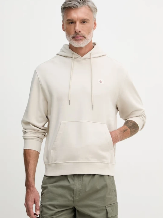 Zdjęcie produktu Calvin Klein Jeans bluza z kapturem męska bawełniana beżowy