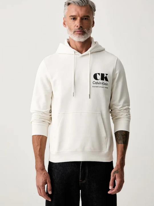 Zdjęcie produktu Calvin Klein Jeans bluza z kapturem męska bawełniana beżowy
