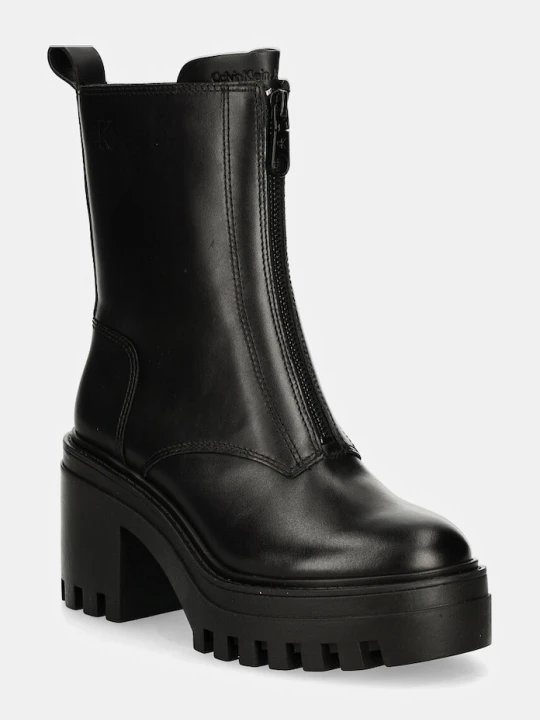 Zdjęcie produktu Calvin Klein Jeans botki skórzane CHUNKY HEELED ZIP BOOT LTH czarny