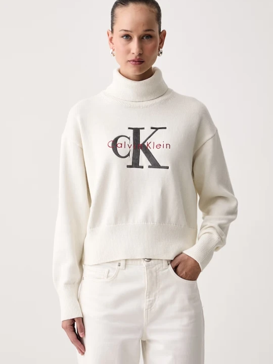 Zdjęcie produktu Calvin Klein Jeans golf damski bawełniany beżowy