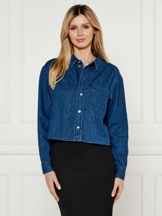 Zdjęcie produktu Calvin Klein Jeans Jeansowa koszula | Cropped Fit | z dodatkiem lnu granatowy