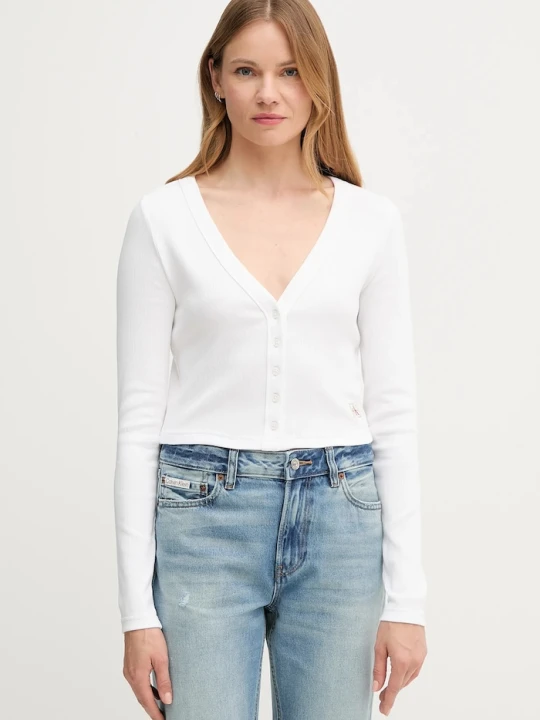 Zdjęcie produktu Calvin Klein Jeans kardigan damski bawełniany z elastanem biały
