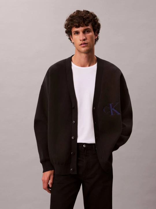 Zdjęcie produktu Calvin Klein Jeans Kardigan | Loose fit | z dodatkiem kaszmiru czarny