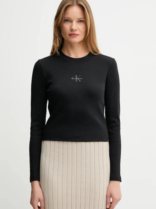 Zdjęcie produktu Calvin Klein Jeans longsleeve damski bawełniany z elastanem czarny