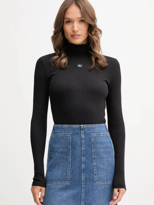 Zdjęcie produktu Calvin Klein Jeans longsleeve damski z bawełną czarny
