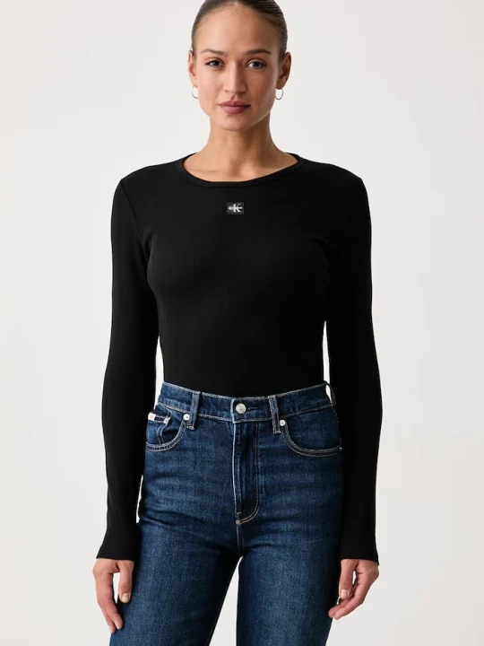 Zdjęcie produktu Calvin Klein Jeans longsleeve damski bawełniany z elastanem czarny