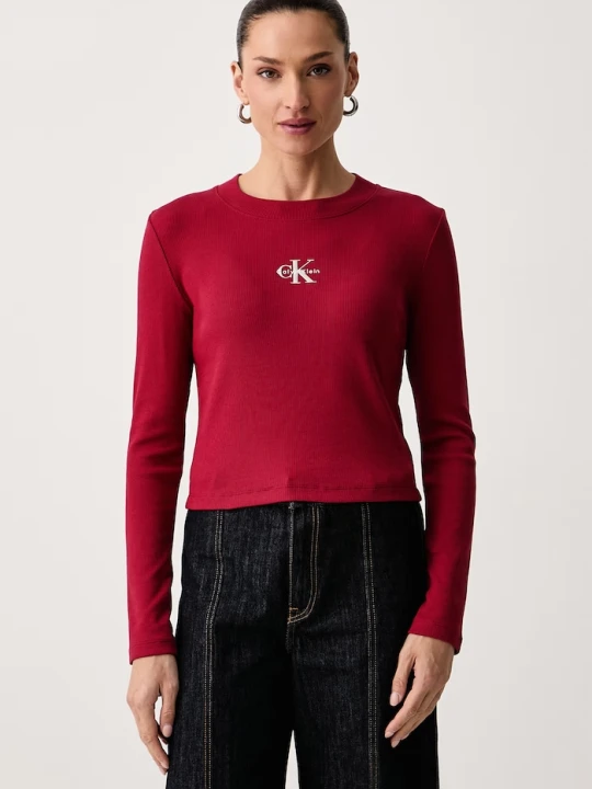Zdjęcie produktu Calvin Klein Jeans longsleeve damski bawełniany z elastanem czerwony