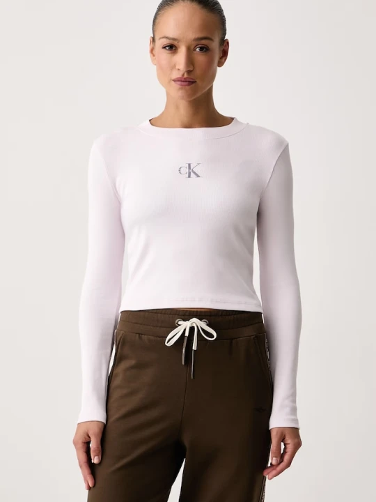 Zdjęcie produktu Calvin Klein Jeans longsleeve damski bawełniany z elastanem różowy