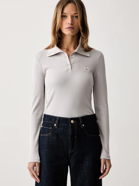 Zdjęcie produktu Calvin Klein Jeans longsleeve damski bawełniany z elastanem szary
