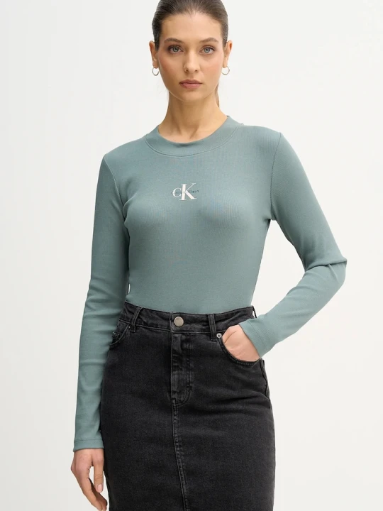 Zdjęcie produktu Calvin Klein Jeans longsleeve damski bawełniany z elastanem zielony