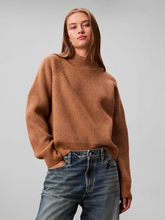 Zdjęcie produktu Calvin Klein Jeans Półgolf | Regular Fit | z dodatkiem wełny brązowy
