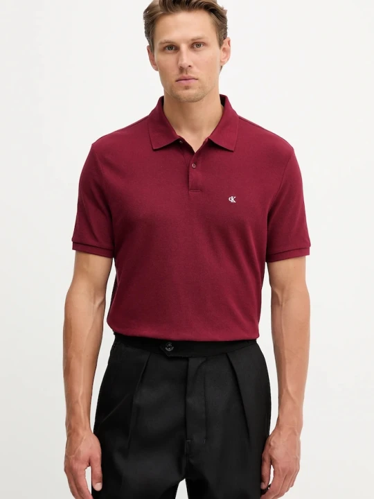 Zdjęcie produktu Calvin Klein Jeans polo męskie bawełniane bordowy