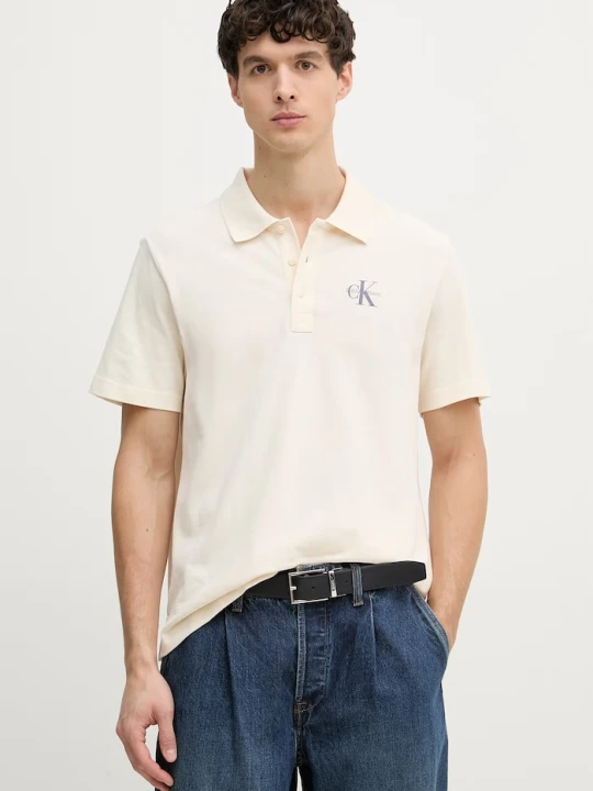 Zdjęcie produktu Calvin Klein Jeans polo męskie bawełniane beżowy