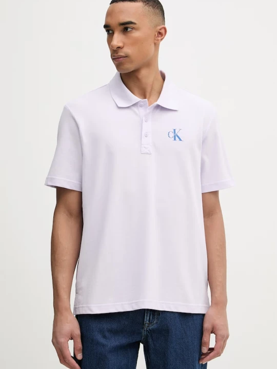Zdjęcie produktu Calvin Klein Jeans polo męskie bawełniane fioletowy