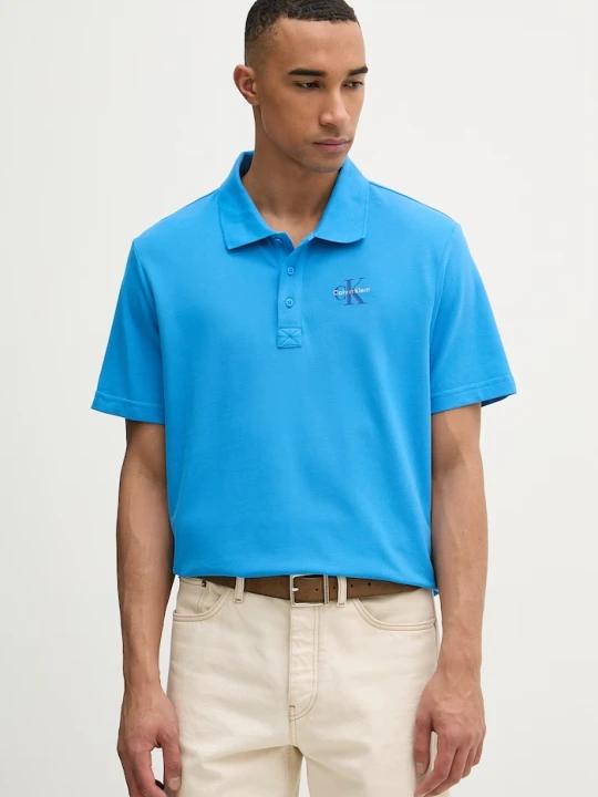 Zdjęcie produktu Calvin Klein Jeans polo męskie bawełniane niebieski