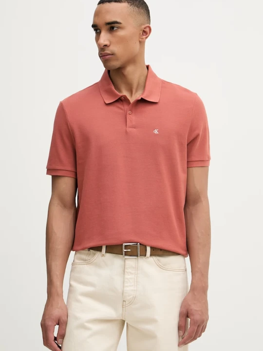 Zdjęcie produktu Calvin Klein Jeans polo męskie bawełniane pomarańczowy