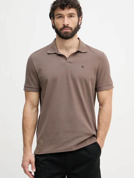 Zdjęcie produktu Calvin Klein Jeans polo męskie bawełniane brązowy