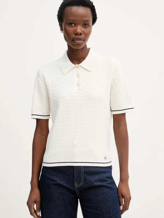 Zdjęcie produktu Calvin Klein Jeans polo swetrowe damskie beżowy