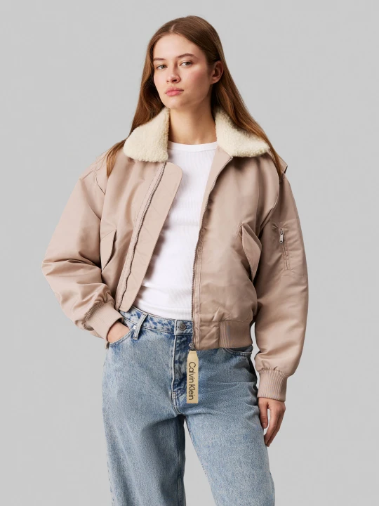Zdjęcie produktu Calvin Klein Jeans Satynowa kurtka | Loose fit pudrowy róż