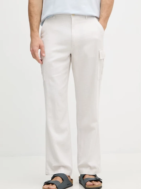 Zdjęcie produktu Calvin Klein Jeans spodnie cargo męskie z lnem beżowy