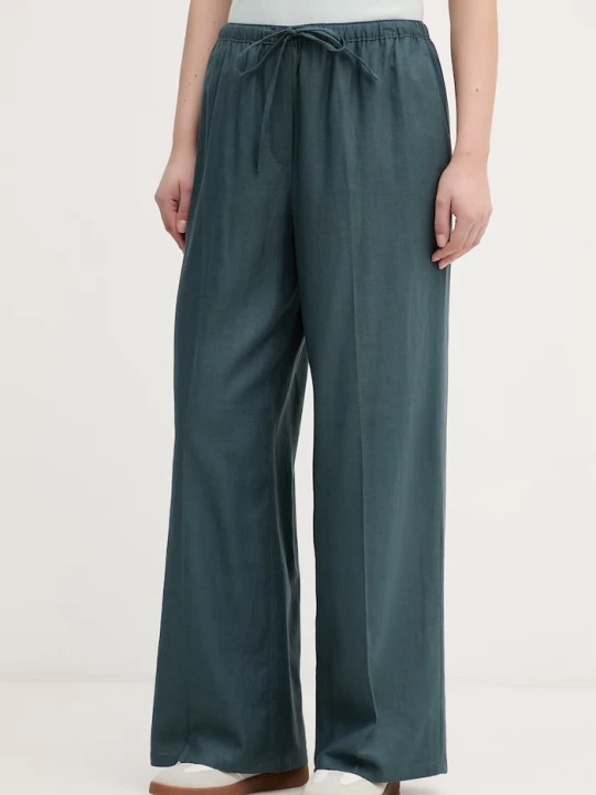 Zdjęcie produktu Calvin Klein Jeans spodnie damskie z lnem turkusowy