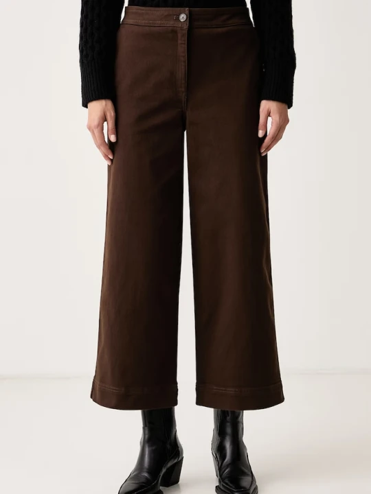 Zdjęcie produktu Calvin Klein Jeans spodnie wide leg damskie bawełniane z elastanem brązowy