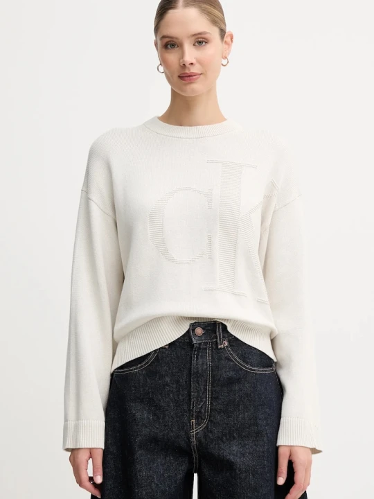 Zdjęcie produktu Calvin Klein Jeans sweter bawełniany beżowy