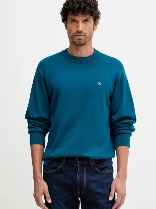 Zdjęcie produktu Calvin Klein Jeans sweter bawełniany turkusowy