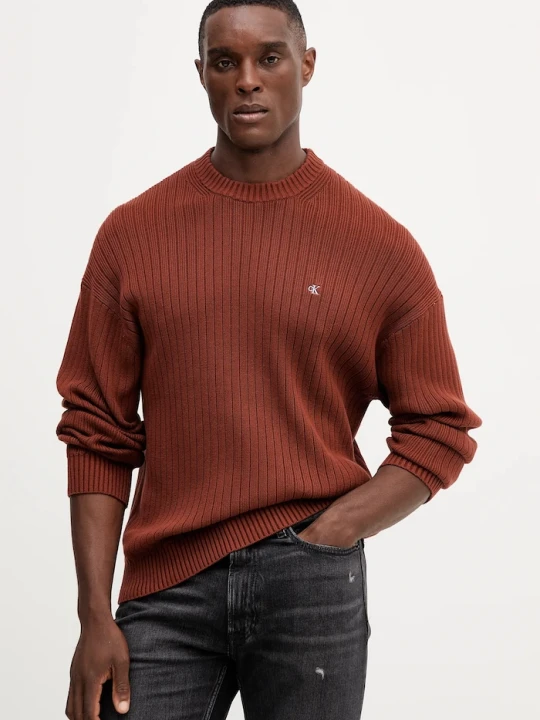 Zdjęcie produktu Calvin Klein Jeans sweter bawełniany brązowy