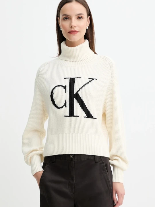 Zdjęcie produktu Calvin Klein Jeans sweter bawełniany beżowy