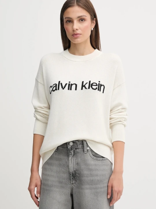 Zdjęcie produktu Calvin Klein Jeans sweter bawełniany beżowy