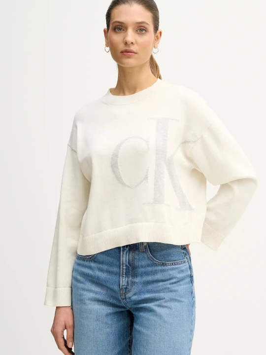 Zdjęcie produktu Calvin Klein Jeans sweter bawełniany beżowy