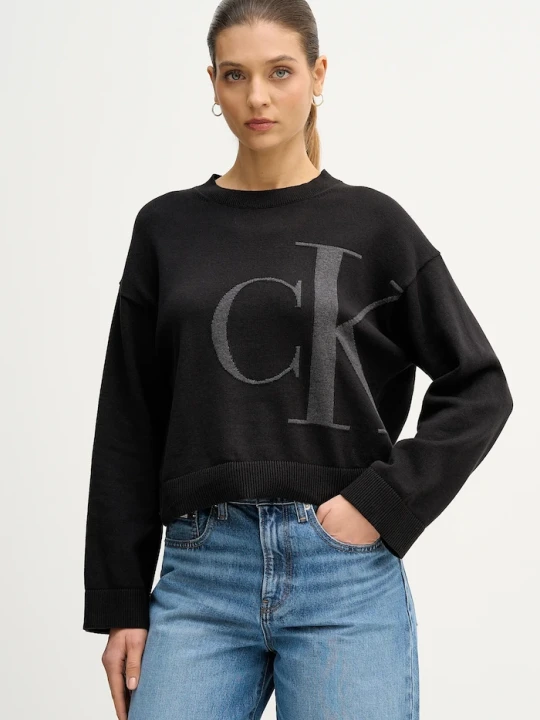Zdjęcie produktu Calvin Klein Jeans sweter bawełniany czarny