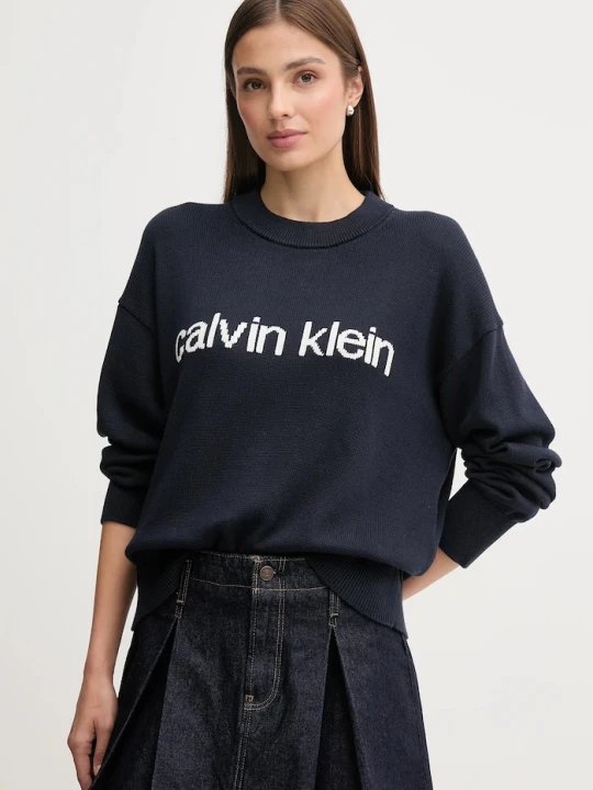 Zdjęcie produktu Calvin Klein Jeans sweter bawełniany granatowy