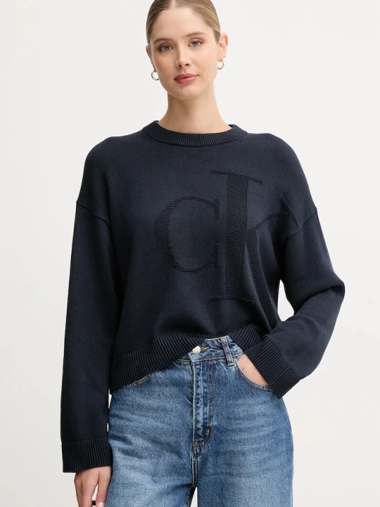 Zdjęcie produktu Calvin Klein Jeans sweter bawełniany granatowy