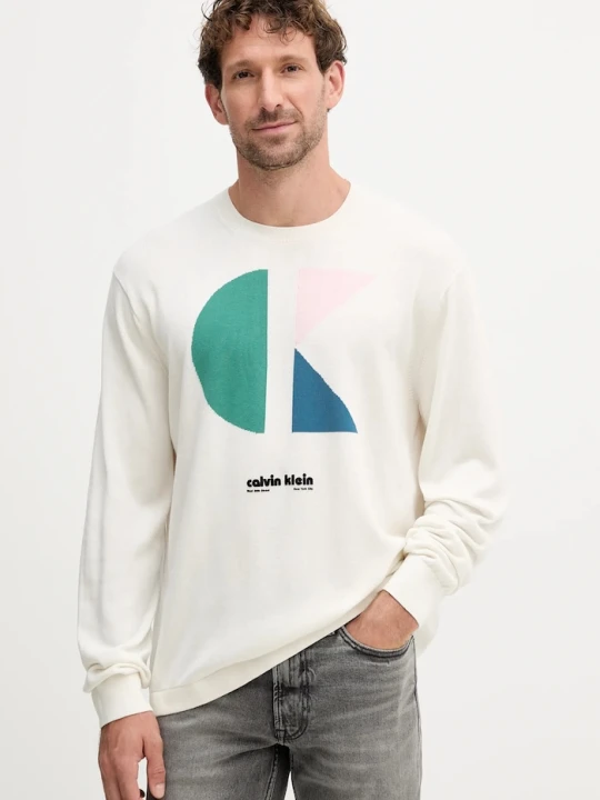 Zdjęcie produktu Calvin Klein Jeans sweter bawełniany biały