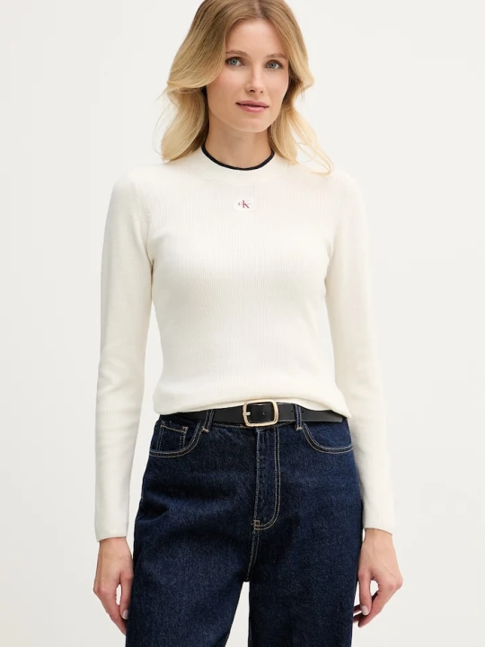 Zdjęcie produktu Calvin Klein Jeans sweter damski bawełniany beżowy