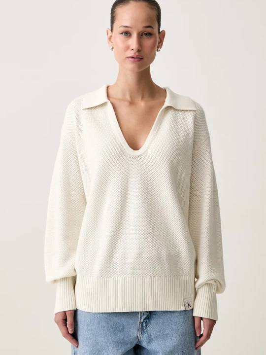 Zdjęcie produktu Calvin Klein Jeans sweter damski bawełniany beżowy
