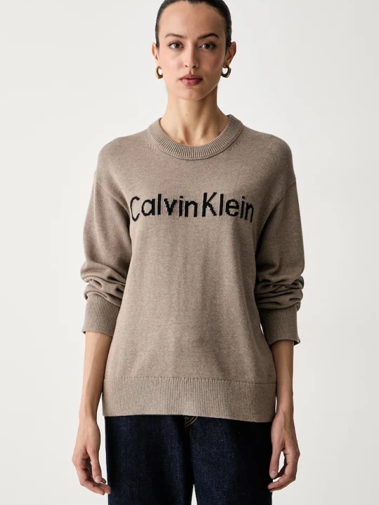 Zdjęcie produktu Calvin Klein Jeans sweter damski bawełniany brązowy
