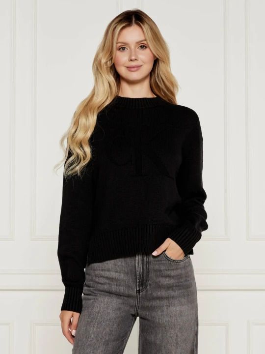 Zdjęcie produktu Calvin Klein Jeans Sweter INTARSIA | Regular Fit | z dodatkiem wełny czarny
