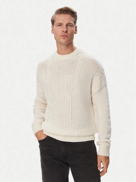 Zdjęcie produktu Calvin Klein Jeans Sweter LV04RJ303G Kremowy Regular Fit