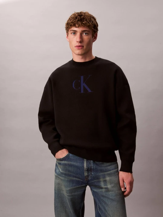 Zdjęcie produktu Calvin Klein Jeans Sweter | Relaxed fit | z dodatkiem kaszmiru czarny