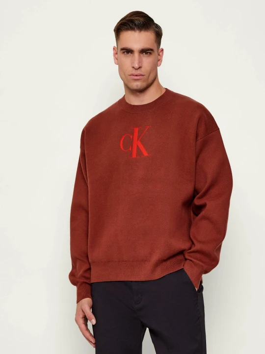 Zdjęcie produktu Calvin Klein Jeans Sweter | Relaxed fit | z dodatkiem kaszmiru czerwony